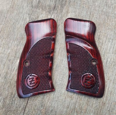 wood grips for CZ 75 Compact PCR P01 TRFC Ash Deep Red Checkered CZ
